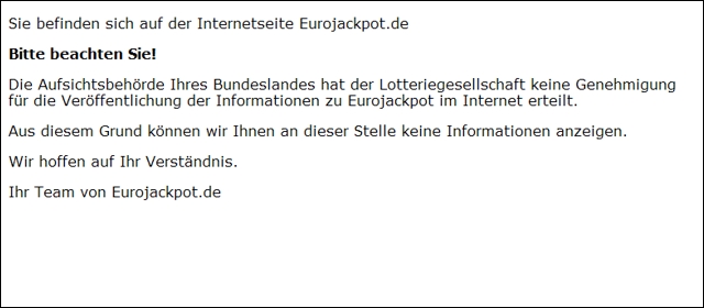 Nicht genehmigte Internetseite des Eurojackpot